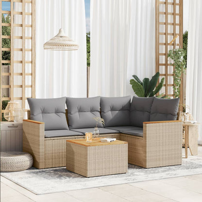 Set Divano da Giardino 5 pz con Cuscini Beige Misto Polyrattan - homemem39