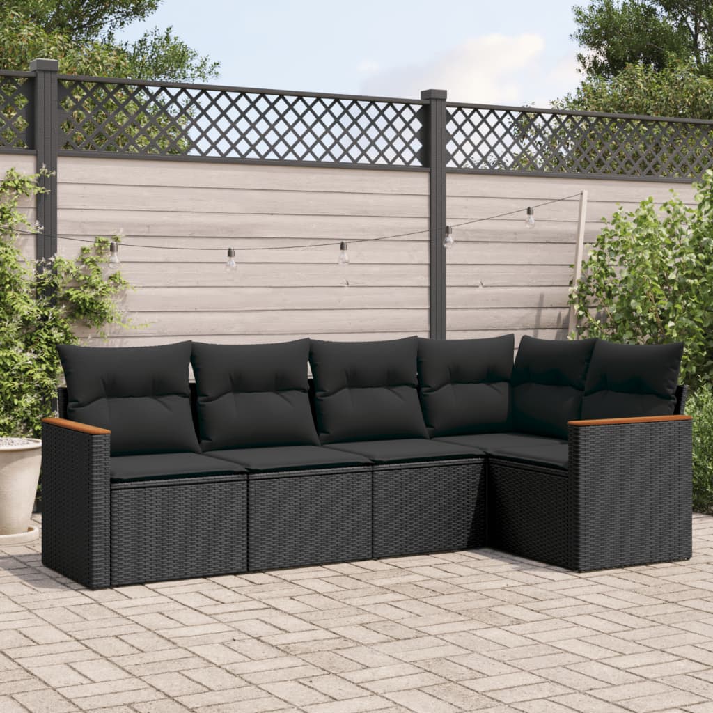 Set Divani da Giardino 5 pz con Cuscini in Polyrattan Nero | homemem39