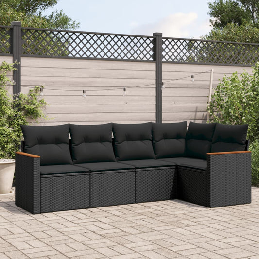Set Divani da Giardino 5 pz con Cuscini in Polyrattan Nero - homemem39