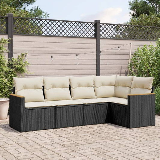Set Divani da Giardino 5 pz con Cuscini in Polyrattan Nero - homemem39