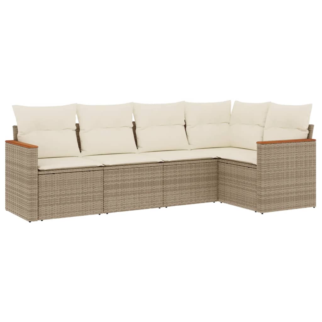 Set Divano da Giardino 5 pz con Cuscini Beige in Polyrattan - homemem39