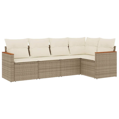 Set Divano da Giardino 5 pz con Cuscini Beige in Polyrattan - homemem39