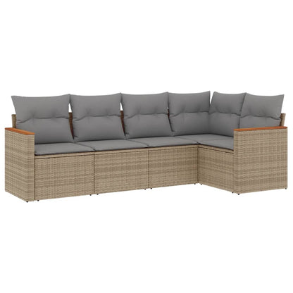 Set Divano da Giardino 5 pz con Cuscini Beige Misto Polyrattan - homemem39