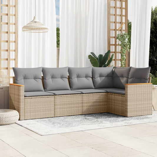 Set Divano da Giardino 5 pz con Cuscini Beige Misto Polyrattan - homemem39
