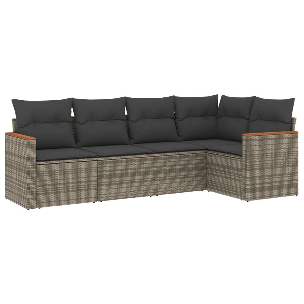 Set Divano da Giardino 5 pz con Cuscini Grigio in Polyrattan - homemem39