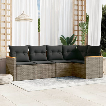 Set Divano da Giardino 5 pz con Cuscini Grigio in Polyrattan - homemem39