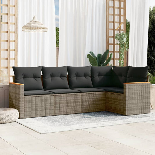 Set Divano da Giardino 5 pz con Cuscini Grigio in Polyrattan - homemem39