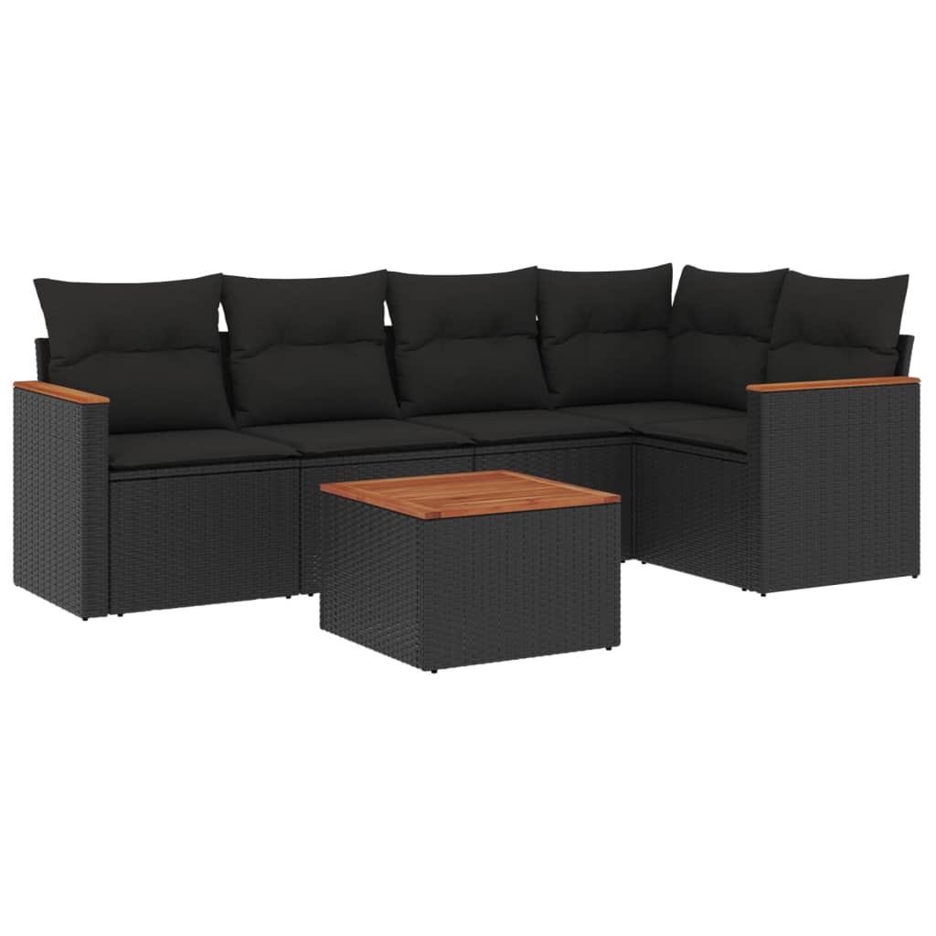 Set Divano da Giardino 6 pz con Cuscini Nero in Polyrattan | homemem39