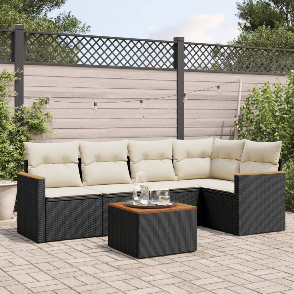 Set Divano da Giardino 6 pz con Cuscini Nero in Polyrattan - homemem39