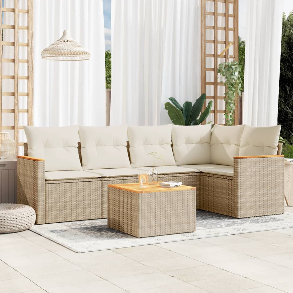 Set Divano da Giardino 6 pz con Cuscini Beige in Polyrattan - homemem39