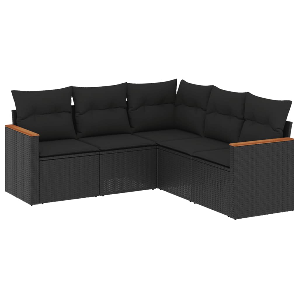 Set Divani da Giardino 5 pz con Cuscini in Polyrattan Nero - homemem39