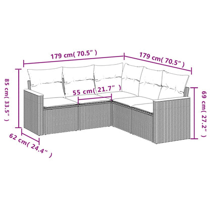 Set Divani da Giardino 5 pz con Cuscini in Polyrattan Nero | homemem39
