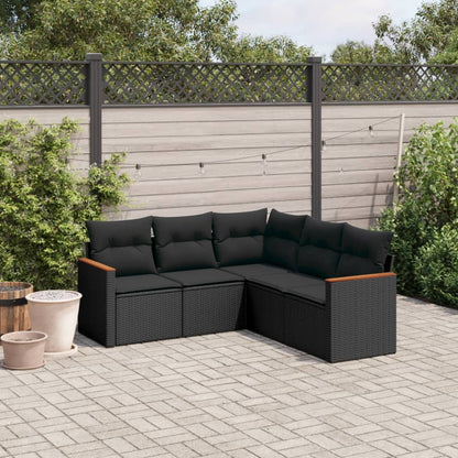 Set Divani da Giardino 5 pz con Cuscini in Polyrattan Nero - homemem39