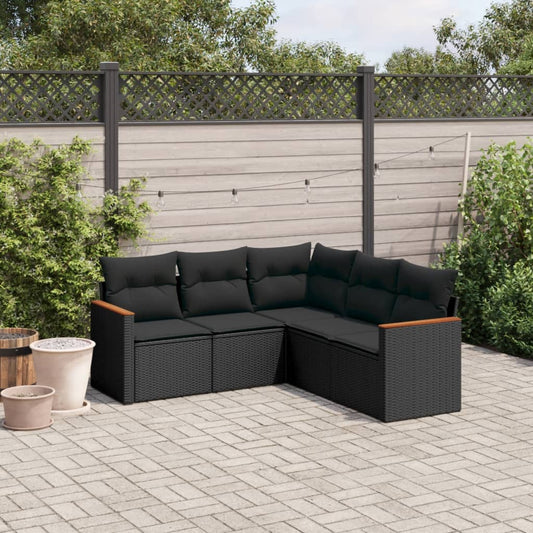 Set Divani da Giardino 5 pz con Cuscini in Polyrattan Nero - homemem39