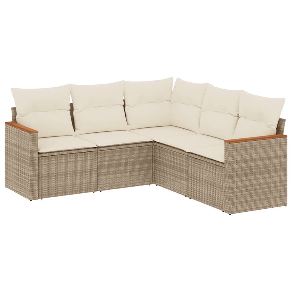 Set Divano da Giardino 5 pz con Cuscini Beige in Polyrattan - homemem39