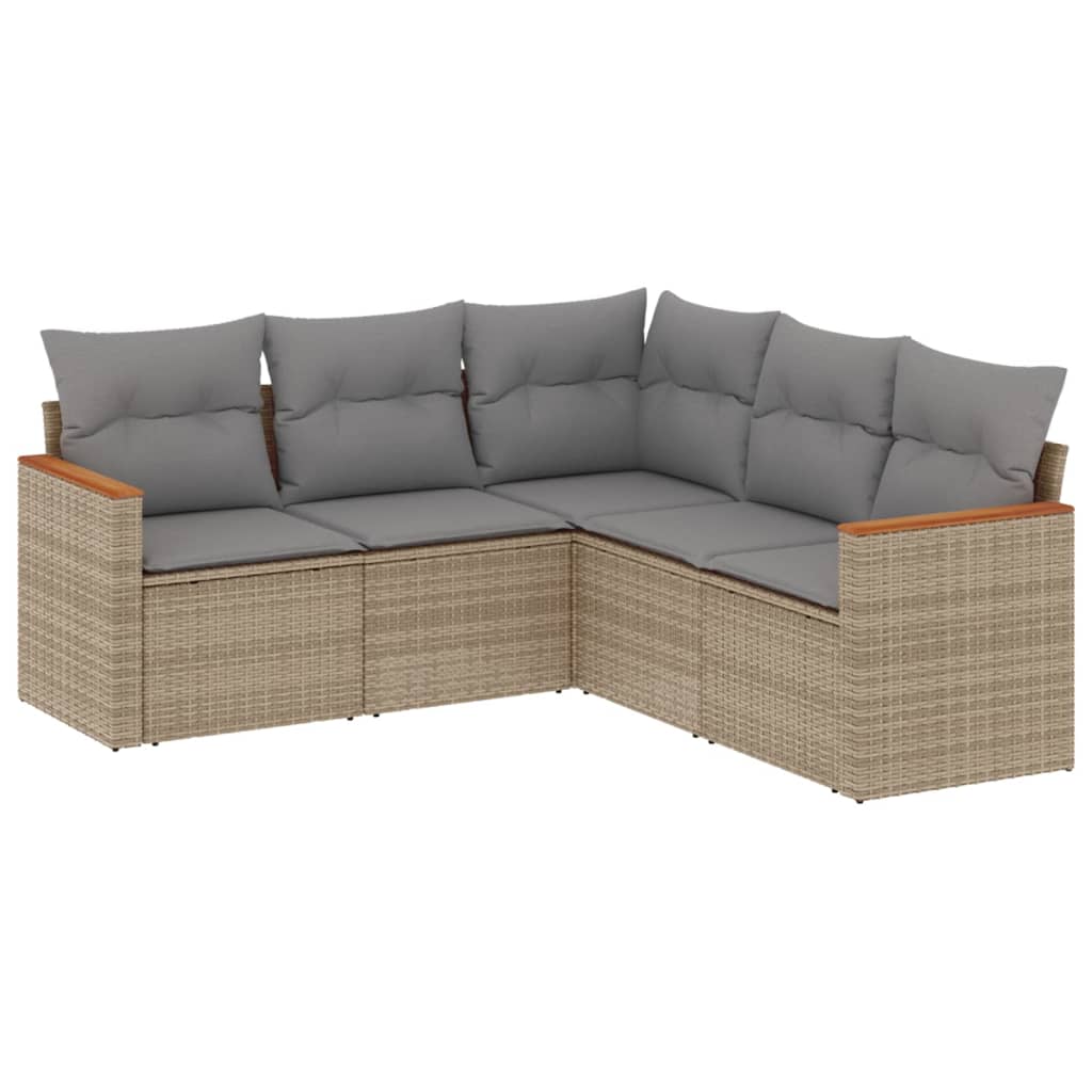 Set Divano da Giardino 5 pz con Cuscini Beige Misto Polyrattan - homemem39