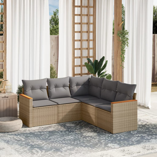 Set Divano da Giardino 5 pz con Cuscini Beige Misto Polyrattan - homemem39