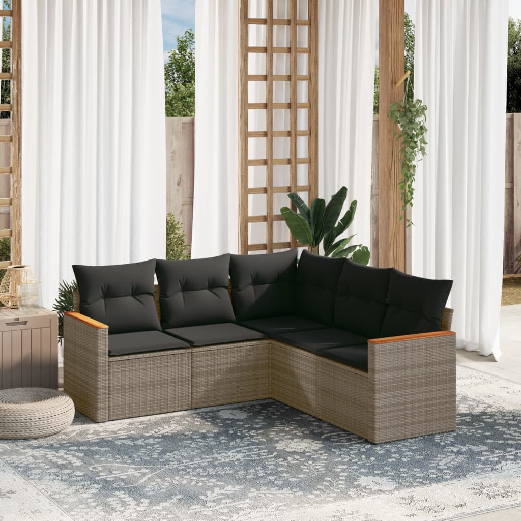 Set Divano da Giardino 5 pz con Cuscini Grigio in Polyrattan - homemem39