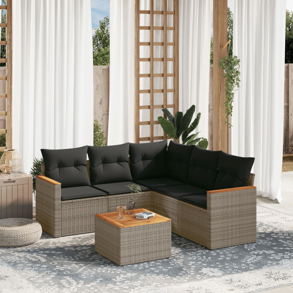 Set Divano da Giardino 6 pz con Cuscini Grigio in Polyrattan - homemem39