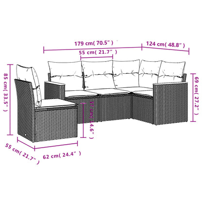 Set Divani da Giardino 5 pz con Cuscini in Polyrattan Nero | homemem39