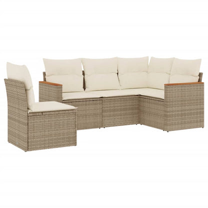 Set Divano da Giardino 5 pz con Cuscini Beige in Polyrattan - homemem39