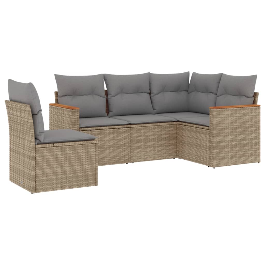 Set Divano da Giardino 5 pz con Cuscini Beige Misto Polyrattan - homemem39