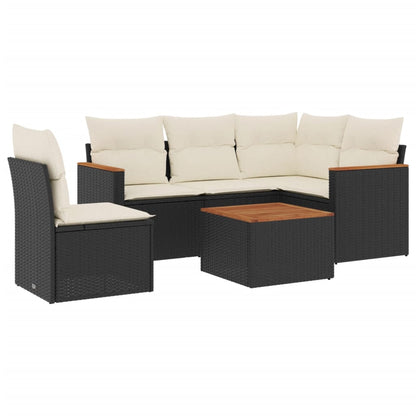 Set Divano da Giardino 6 pz con Cuscini Nero in Polyrattan - homemem39