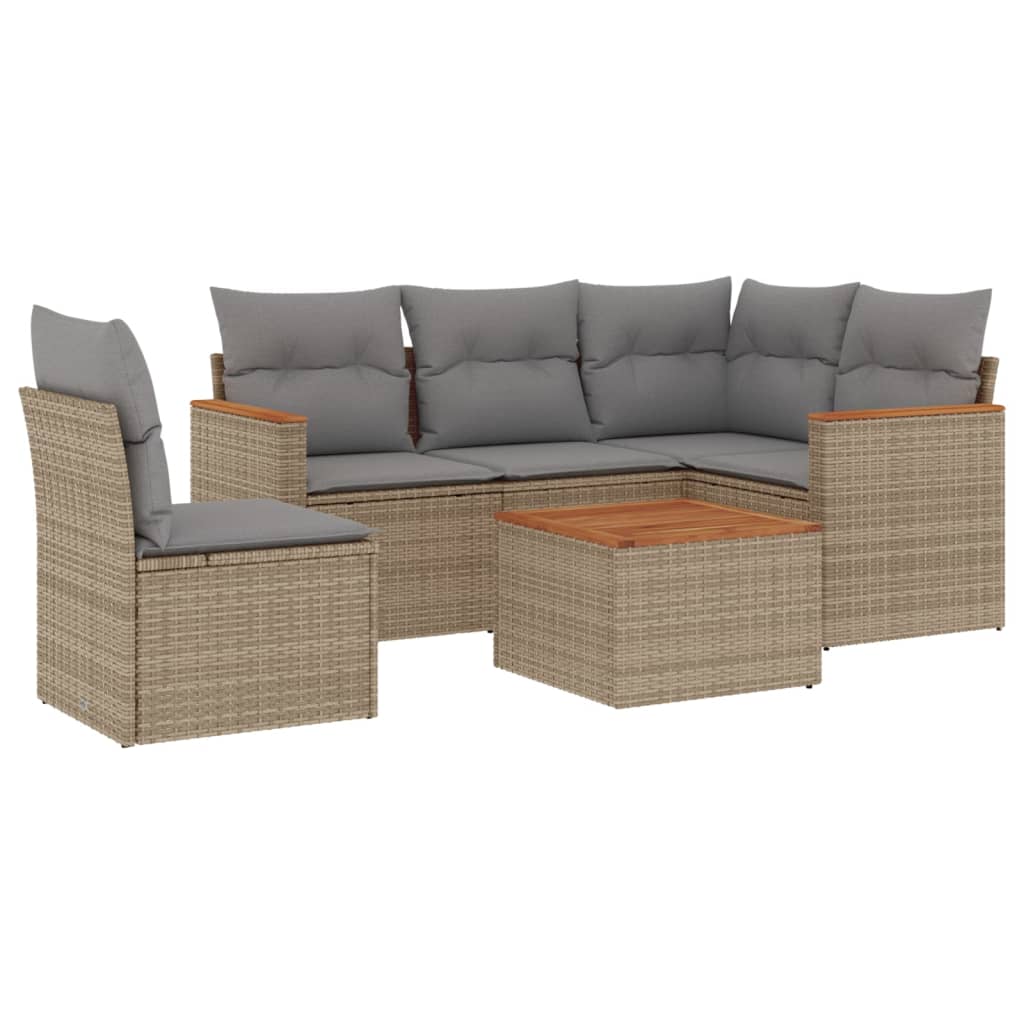 Set Divano da Giardino 6 pz con Cuscini Beige Misto Polyrattan - homemem39