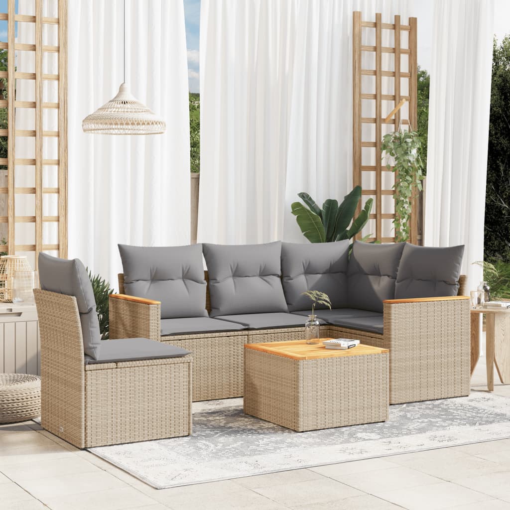 Set Divano da Giardino 6 pz con Cuscini Beige Misto Polyrattan - homemem39