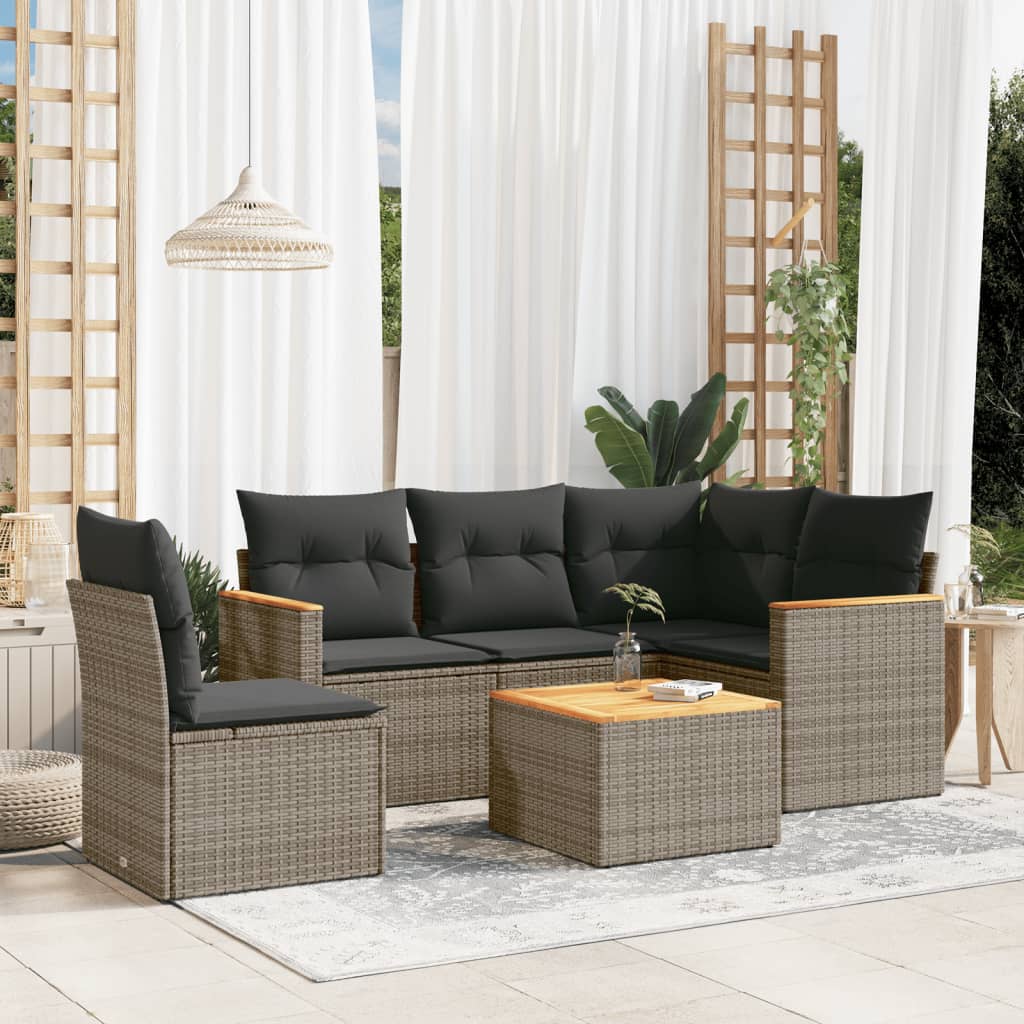 Set Divano da Giardino 6 pz con Cuscini Grigio in Polyrattan - homemem39