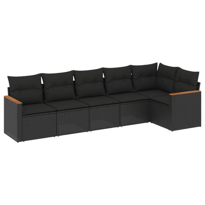 Set Divano da Giardino 6 pz con Cuscini Nero in Polyrattan - homemem39