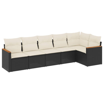 Set Divano da Giardino 6 pz con Cuscini Nero in Polyrattan | homemem39