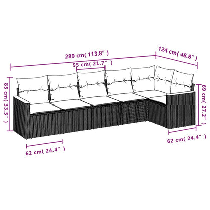 Set Divano da Giardino 6 pz con Cuscini Nero in Polyrattan - homemem39