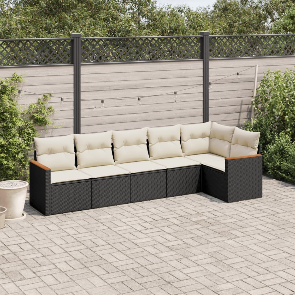 Set Divano da Giardino 6 pz con Cuscini Nero in Polyrattan - homemem39