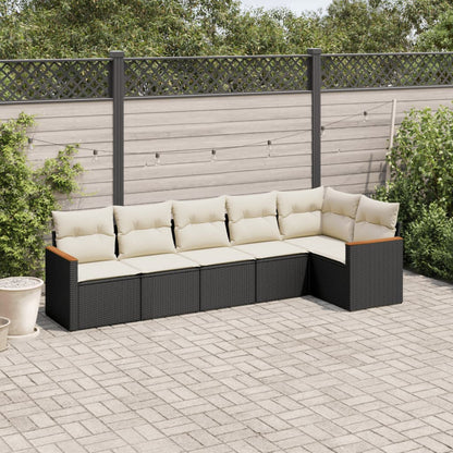 Set Divano da Giardino 6 pz con Cuscini Nero in Polyrattan - homemem39