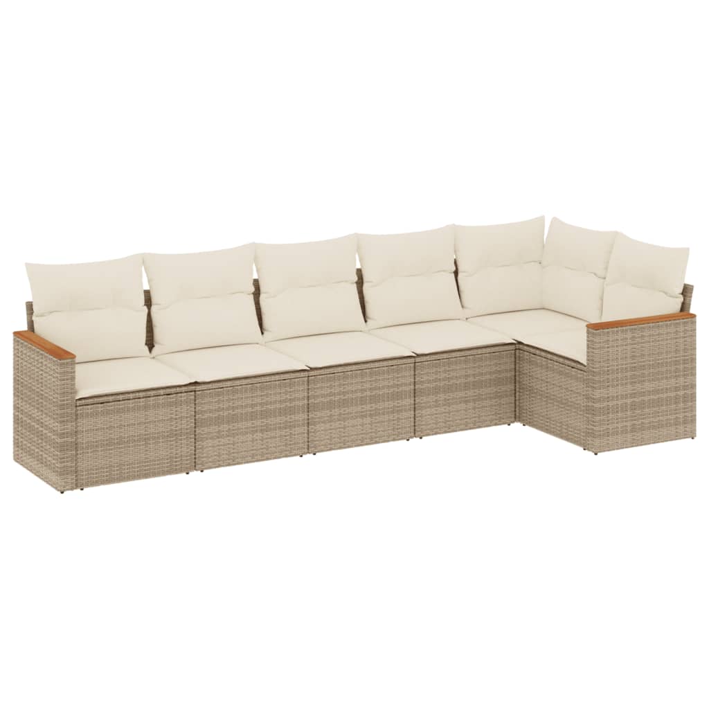 Set Divano da Giardino 6 pz con Cuscini Beige in Polyrattan - homemem39