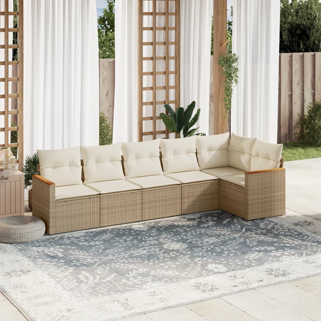Set Divano da Giardino 6 pz con Cuscini Beige in Polyrattan - homemem39