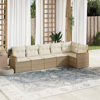 Set Divano da Giardino 6 pz con Cuscini Beige in Polyrattan - homemem39