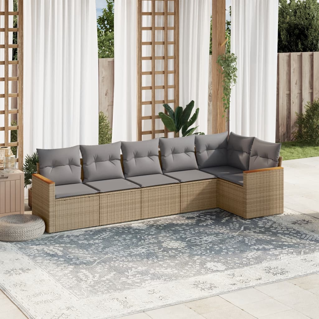 Set Divano da Giardino 6 pz con Cuscini Beige Misto Polyrattan - homemem39