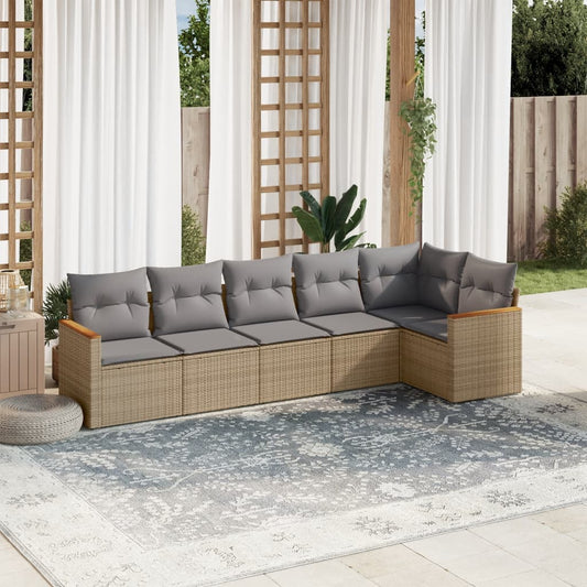 Set Divano da Giardino 6 pz con Cuscini Beige Misto Polyrattan - homemem39