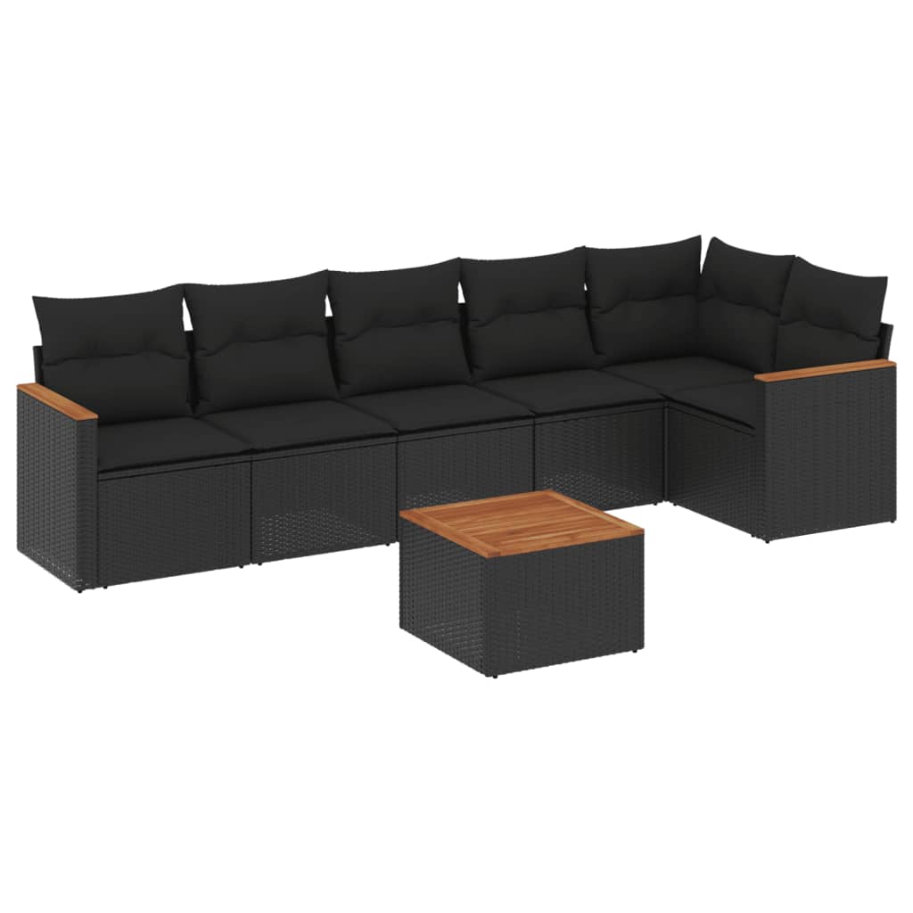 Set Divani da Giardino con Cuscini 7pz Nero Polyrattan | homemem39
