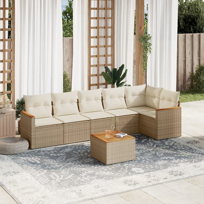 Set Divani da Giardino 7 pz con Cuscini Beige in Polyrattan - homemem39