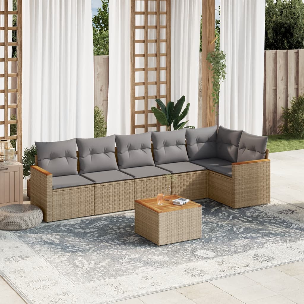 Set Divano da Giardino 7 pz con Cuscini Beige Misto Polyrattan - homemem39