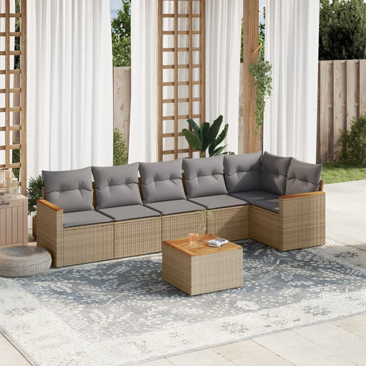 Set Divano da Giardino 7 pz con Cuscini Beige Misto Polyrattan - homemem39