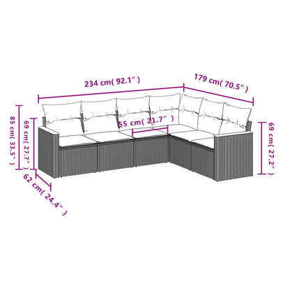 Set Divano da Giardino 6 pz con Cuscini Nero in Polyrattan