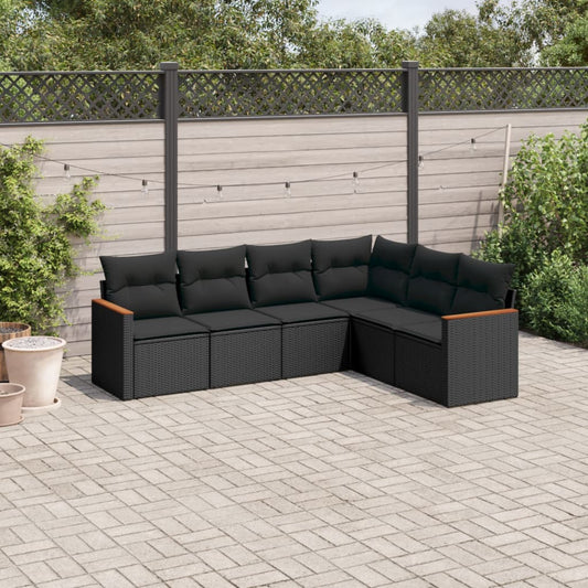Set Divano da Giardino 6 pz con Cuscini Nero in Polyrattan - homemem39