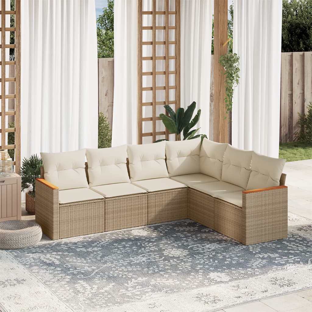 Set Divano da Giardino 6 pz con Cuscini Beige in Polyrattan | homemem39
