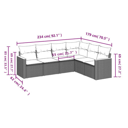 Set Divano da Giardino 6 pz con Cuscini Beige Misto Polyrattan | homemem39