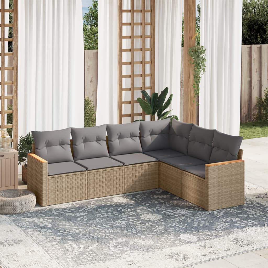 Set Divano da Giardino 6 pz con Cuscini Beige Misto Polyrattan - homemem39