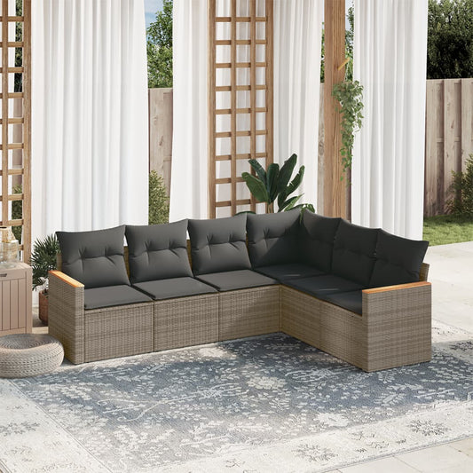 Set Divano da Giardino 6 pz con Cuscini Grigio in Polyrattan - homemem39